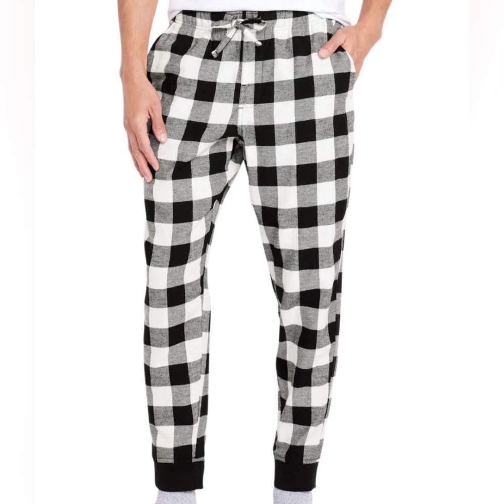 Old Navy Black and White Checkered Joggers pajama pants buffalo plaid men’s XL
